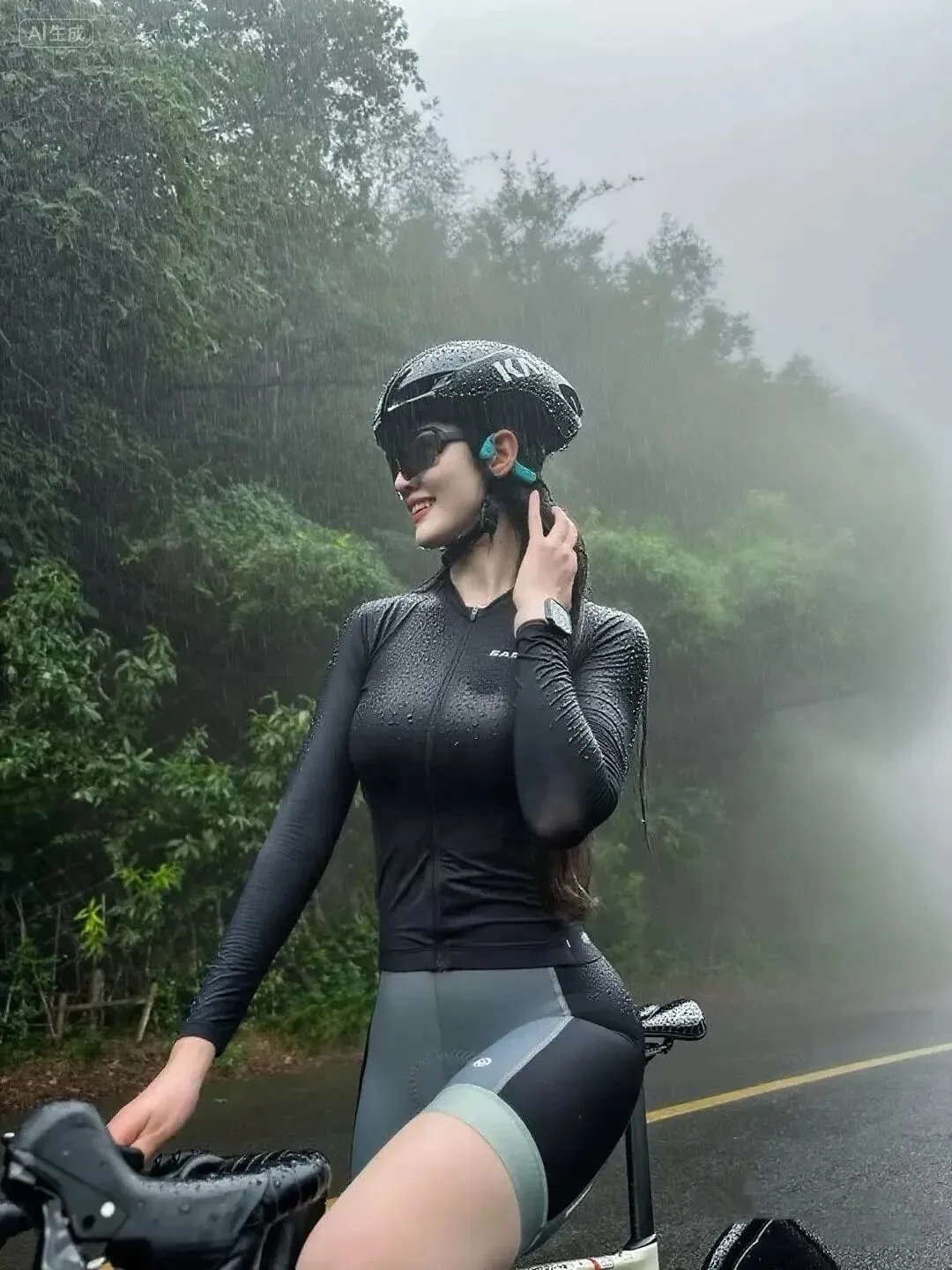 雨中骑行美女 图片3