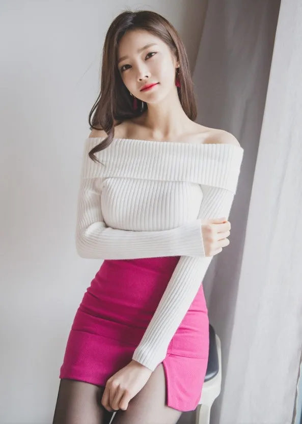 一字肩包臀裙美女 图片2